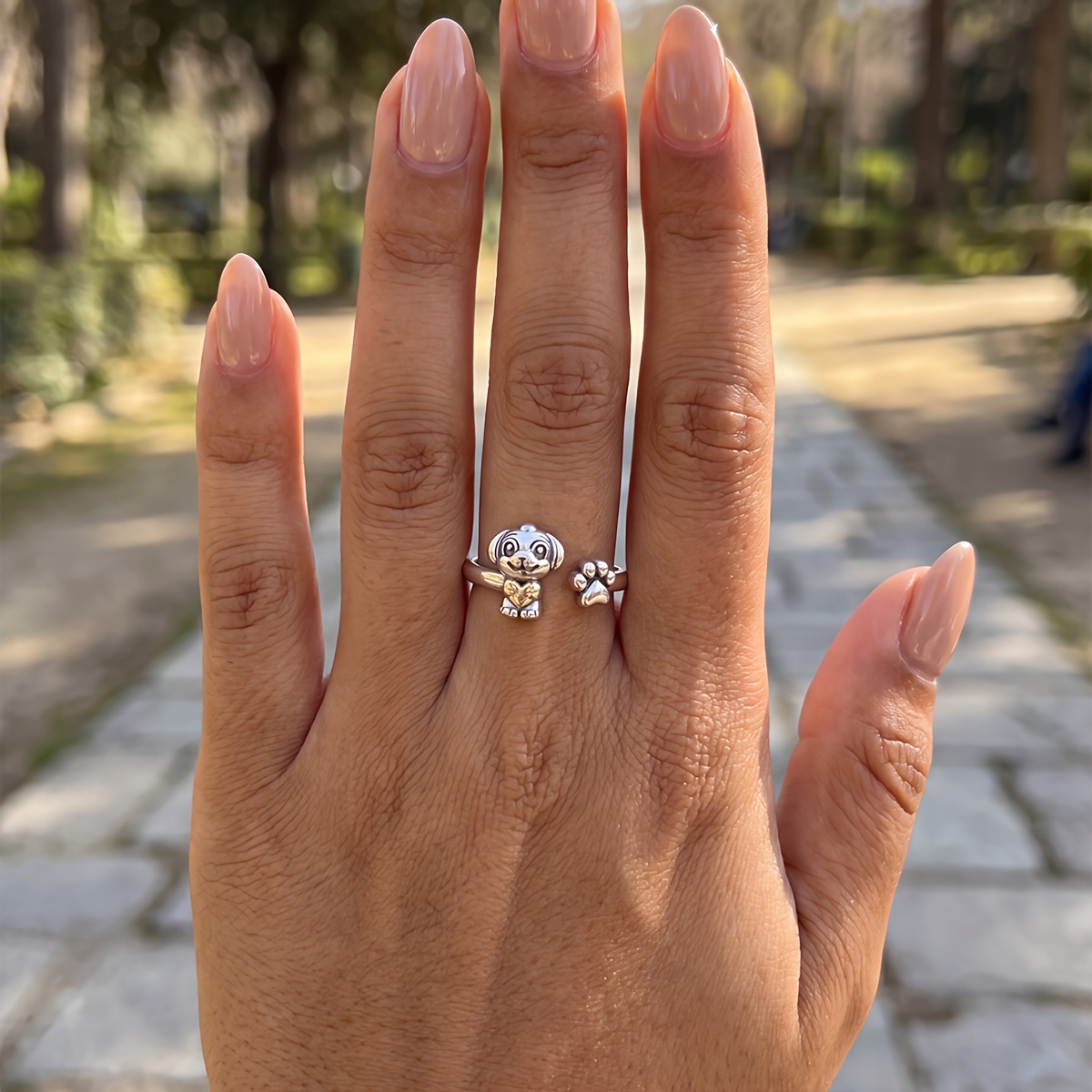 Women's Puppy Hugging Heart Open Ring, Daily Versatile Fashion